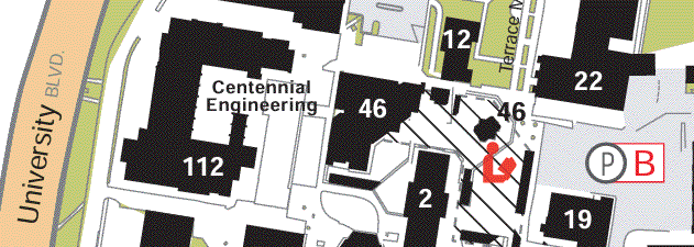 Detail of UNM's campus map, centered on the Centennial library